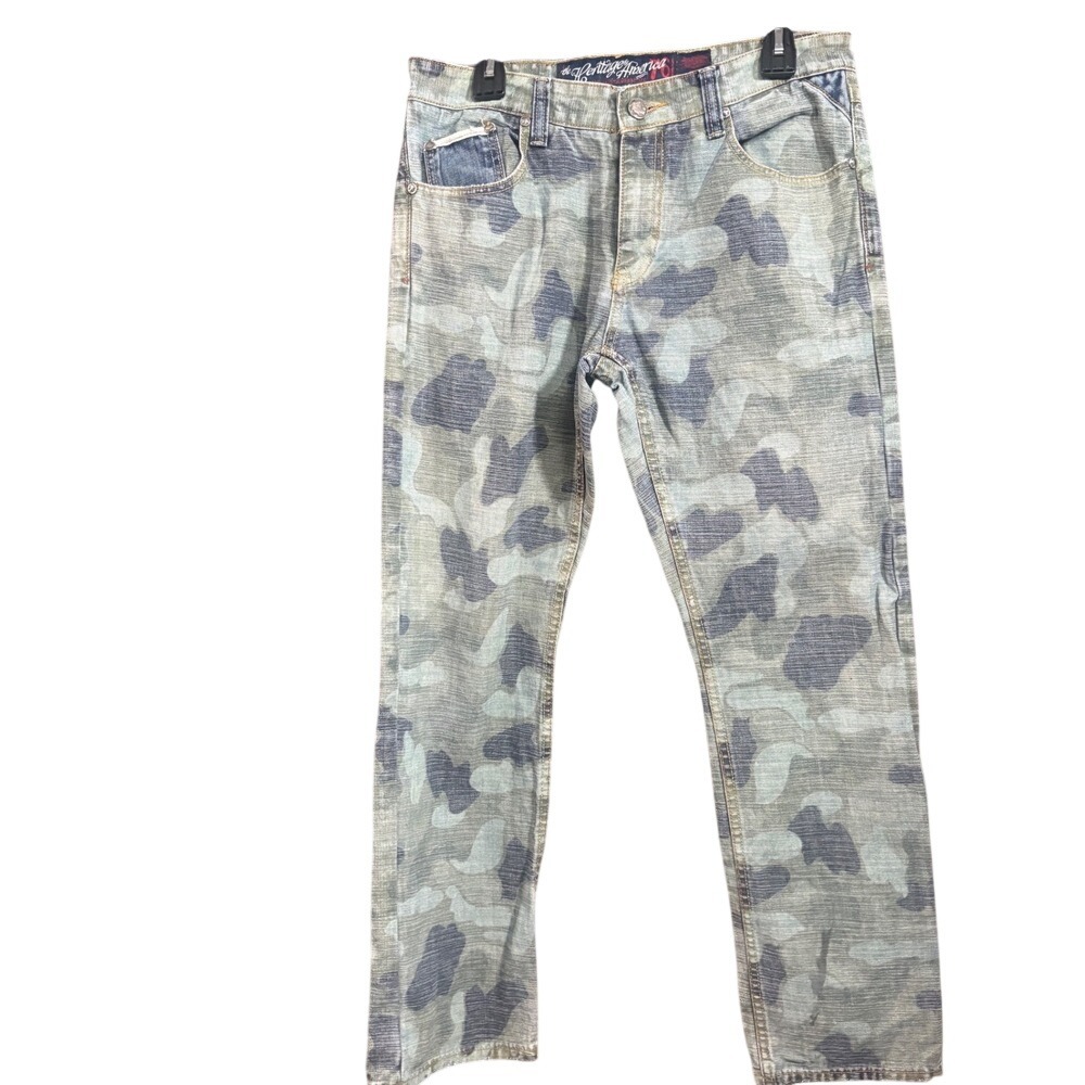 Rare Y2K Streetwear Heritage America camouflage straight‎ leg jeans men's 34